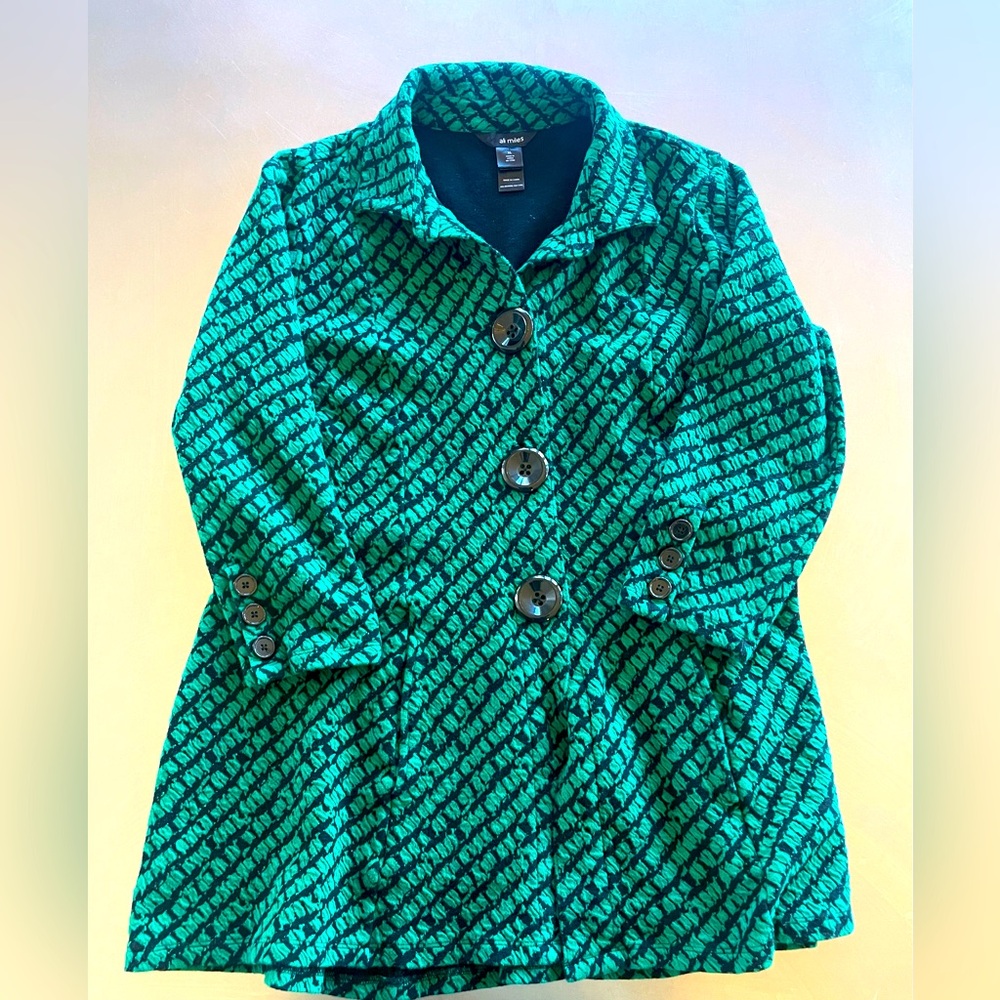 Ali Miles 3/4 Sleeve Jacquard Houndstooth Button Jacket Big Button Extra Large